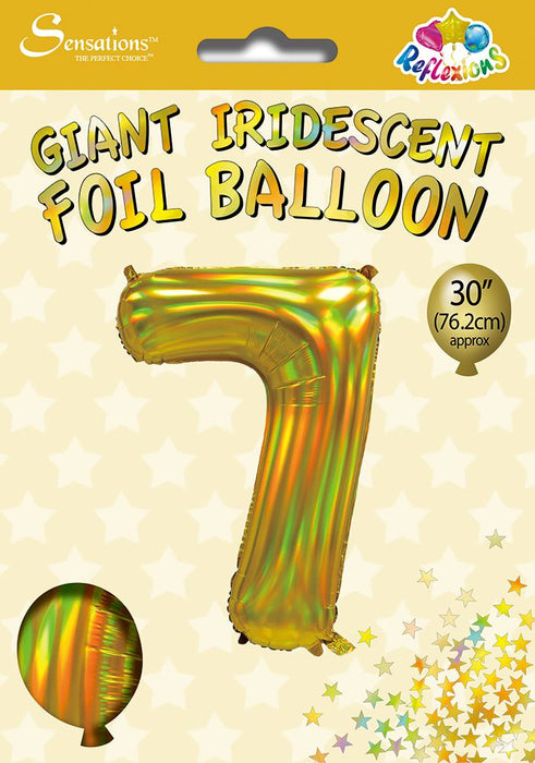 Gold Iridescent Number 7 Giant Foil Balloon 30" (Optional Helium Inflation)