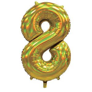 Gold Iridescent Number 8 Giant Foil Balloon 30" (Optional Helium Inflation)