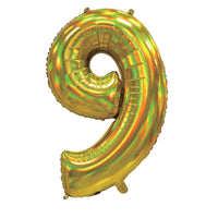 Gold Iridescent Number 9 Giant Foil Balloon 30" (Optional Helium Inflation)