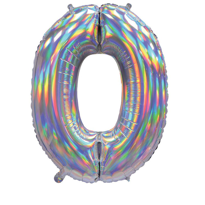 Silver Iridescent Number 0 Giant Foil Balloon 30" (Optional Helium Inflation)