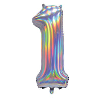 Silver Iridescent Number 1 Giant Foil Balloon 30" (Optional Helium Inflation)