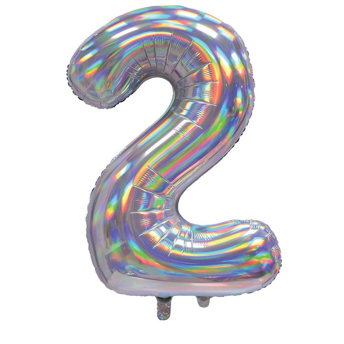 Silver Iridescent Number 2 Giant Foil Balloon 30" (Optional Helium Inflation)
