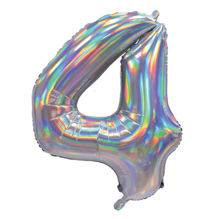 Silver Iridescent Number 4 Giant Foil Balloon 30" (Optional Helium Inflation)