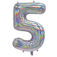 Silver Iridescent Number 5 Giant Foil Balloon 30" (Optional Helium Inflation)