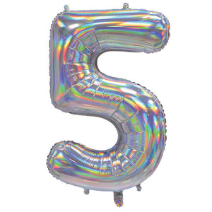 Silver Iridescent Number 5 Giant Foil Balloon 30" (Optional Helium Inflation)