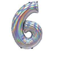 Silver Iridescent Number 6 Giant Foil Balloon 30" (Optional Helium Inflation)