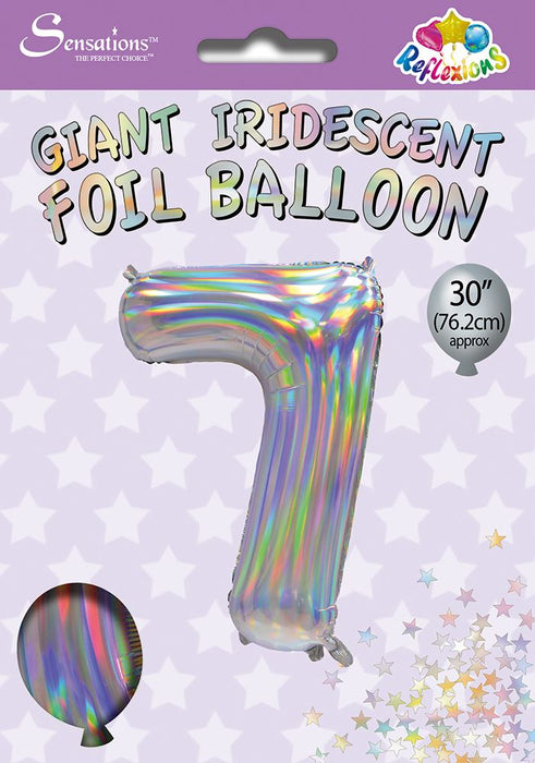Silver Iridescent Number 7 Giant Foil Balloon 30" (Optional Helium Inflation)