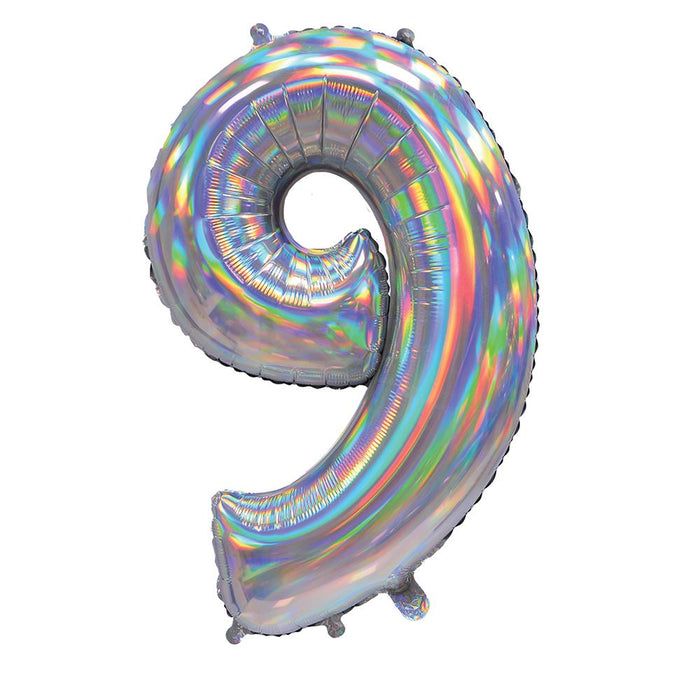 Silver Iridescent Number 9 Giant Foil Balloon 30" (Optional Helium Inflation)