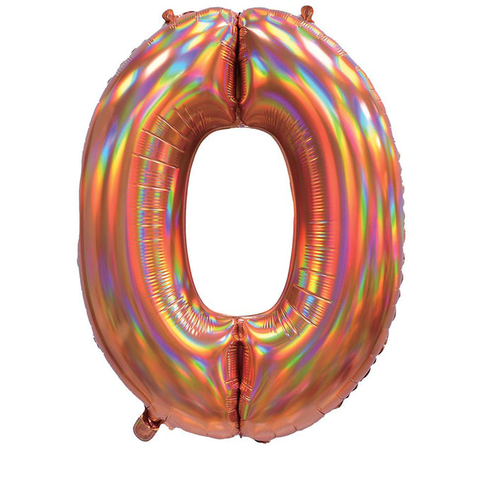 Rose Gold Iridescent Number 0 Giant Foil Balloon 30" (Optional Helium Inflation)