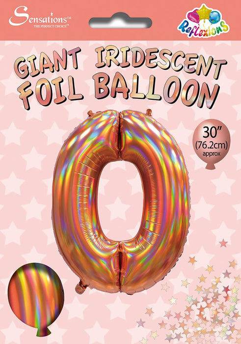 Rose Gold Iridescent Number 0 Giant Foil Balloon 30" (Optional Helium Inflation)