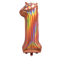 Rose Gold Iridescent Number 1 Giant Foil Balloon 30" (Optional Helium Inflation)