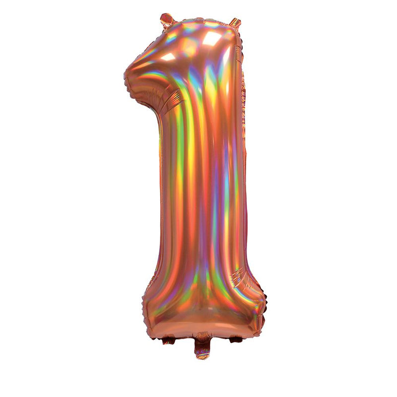 Rose Gold Iridescent Number 1 Giant Foil Balloon 30" (Optional Helium Inflation)