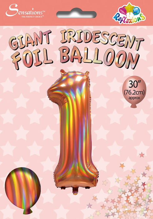 Rose Gold Iridescent Number 1 Giant Foil Balloon 30" (Optional Helium Inflation)