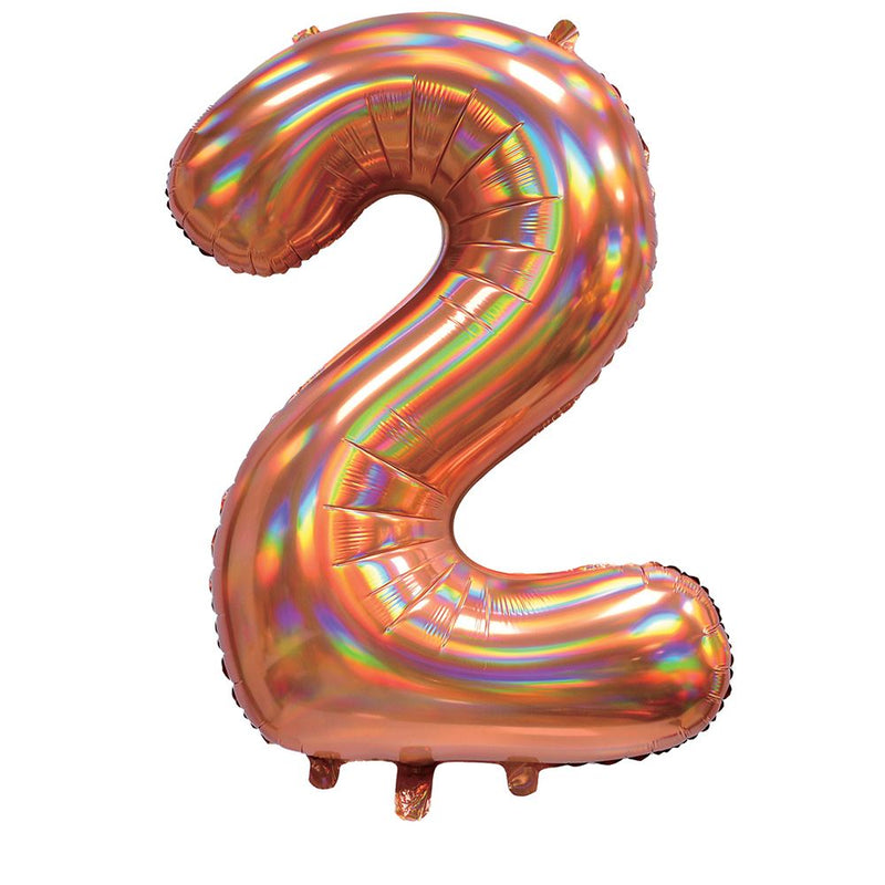 Rose Gold Iridescent Number 2 Giant Foil Balloon 30" (Optional Helium Inflation)