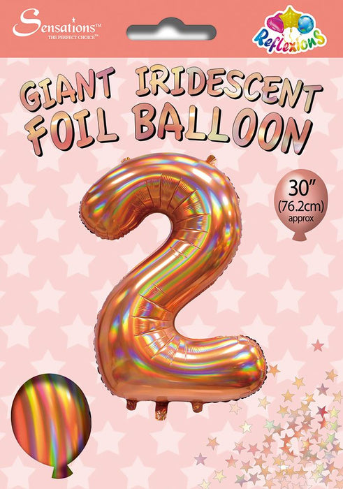 Rose Gold Iridescent Number 2 Giant Foil Balloon 30" (Optional Helium Inflation)