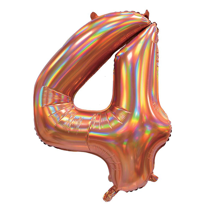 Rose Gold Iridescent Number 4 Giant Foil Balloon 30" (Optional Helium Inflation)