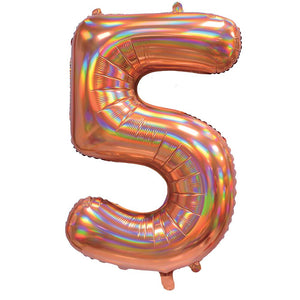 Rose Gold Iridescent Number 5 Giant Foil Balloon 30" (Optional Helium Inflation)