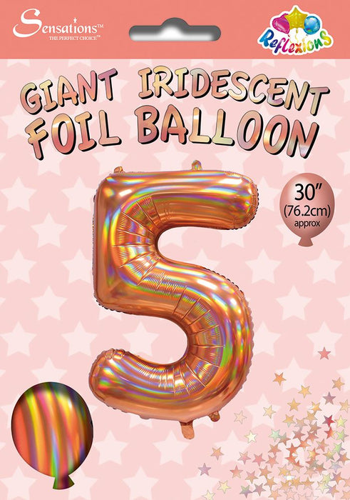 Rose Gold Iridescent Number 5 Giant Foil Balloon 30" (Optional Helium Inflation)