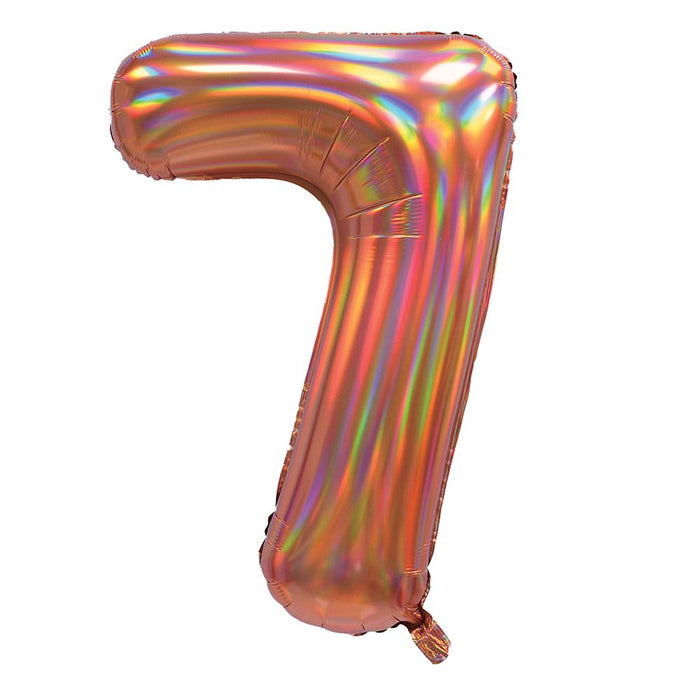 Rose Gold Iridescent Number 7 Giant Foil Balloon 30" (Optional Helium Inflation)