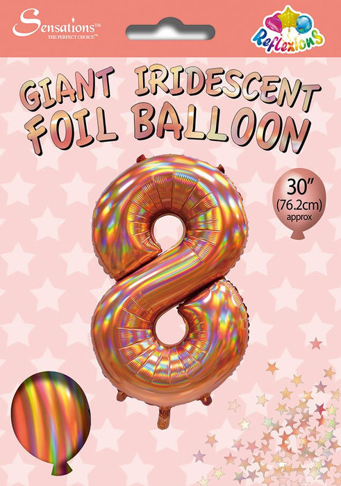 Rose Gold Iridescent Number 8 Giant Foil Balloon 30" (Optional Helium Inflation)