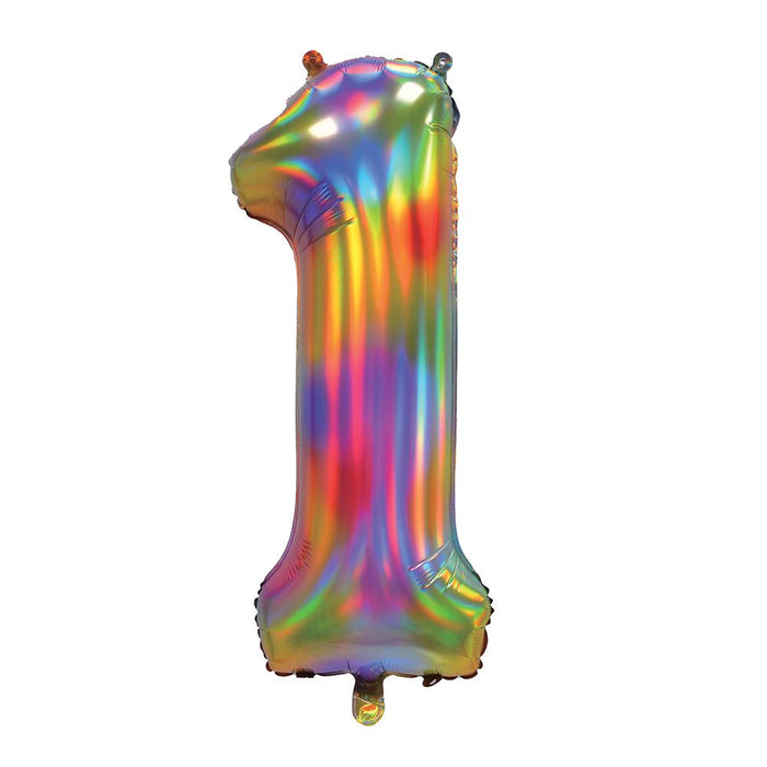 Rainbow Iridescent Number 1 Giant Foil Balloon 30" (Optional Helium Inflation)