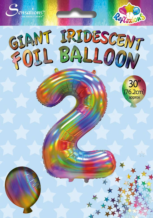 Rainbow Iridescent Number 2 Giant Foil Balloon 30" (Optional Helium Inflation)
