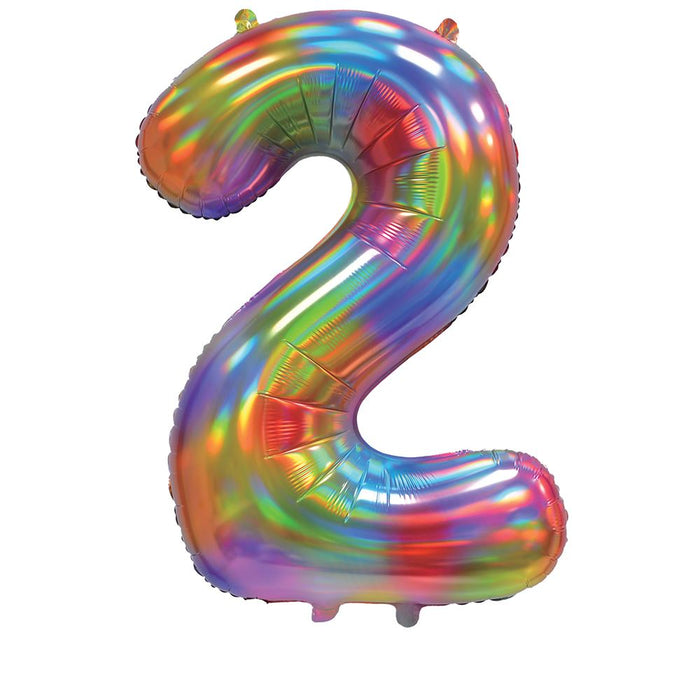 Rainbow Iridescent Number 2 Giant Foil Balloon 30" (Optional Helium Inflation)