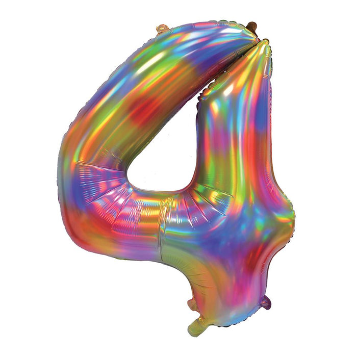 Rainbow Iridescent Number 4 Giant Foil Balloon 30" (Optional Helium Inflation)
