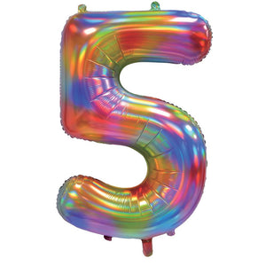 Rainbow Iridescent Number 5 Giant Foil Balloon 30" (Optional Helium Inflation)
