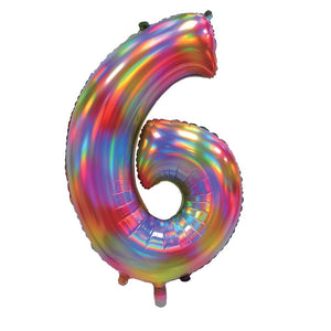 Rainbow Iridescent Number 6 Giant Foil Balloon 30" (Optional Helium Inflation)