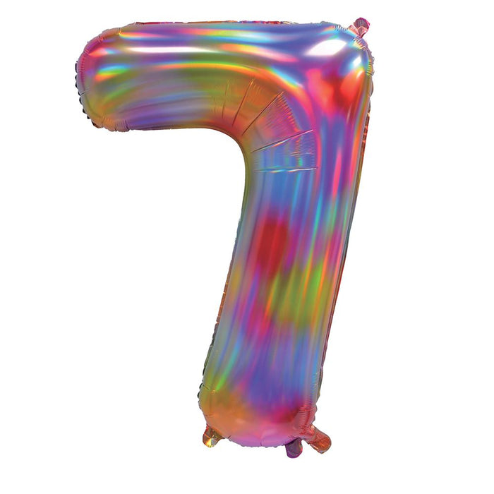 Rainbow Iridescent Number 7 Giant Foil Balloon 30" (Optional Helium Inflation)