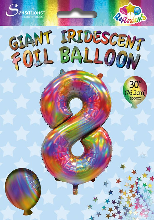 Rainbow Iridescent Number 8 Giant Foil Balloon 30" (Optional Helium Inflation)