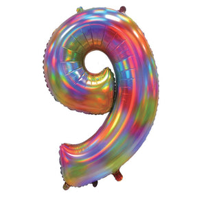 Rainbow Iridescent Number 9 Giant Foil Balloon 30" (Optional Helium Inflation)