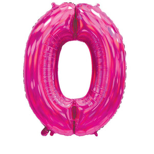 Pink Iridescent Number 0 Giant Foil Balloon 30" (Optional Helium Inflation)