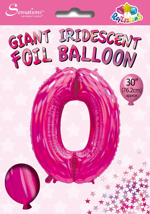 Pink Iridescent Number 0 Giant Foil Balloon 30" (Optional Helium Inflation)