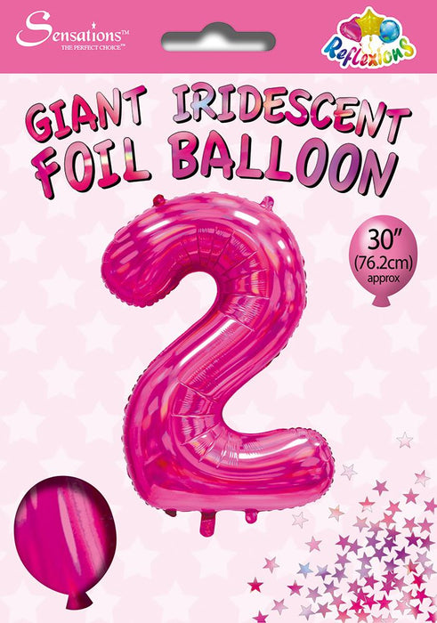 Pink Iridescent Number 2 Giant Foil Balloon 30" (Optional Helium Inflation)