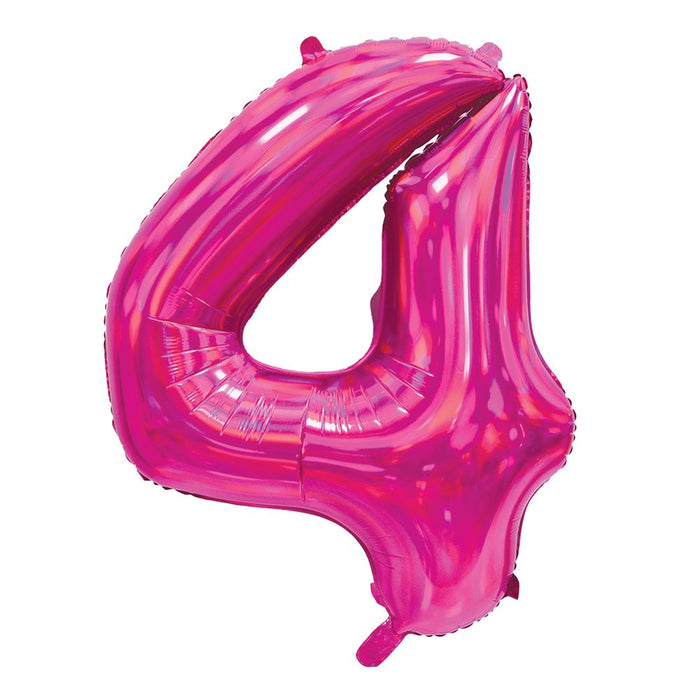 Pink Iridescent Number 4 Giant Foil Balloon 30" (Optional Helium Inflation)