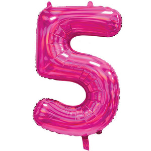 Pink Iridescent Number 5 Giant Foil Balloon 30" (Optional Helium Inflation)