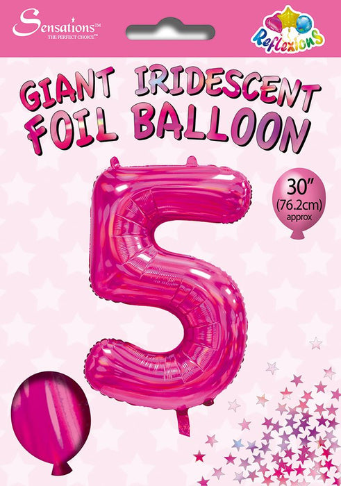 Pink Iridescent Number 5 Giant Foil Balloon 30" (Optional Helium Inflation)