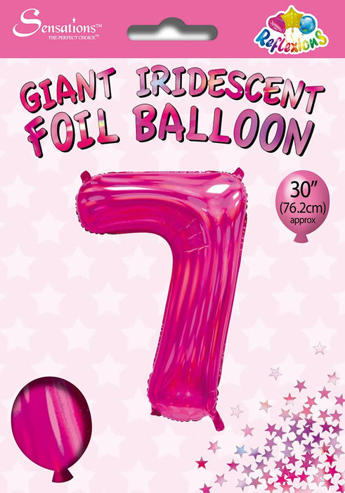 Pink Iridescent Number 7 Giant Foil Balloon 30" (Optional Helium Inflation)