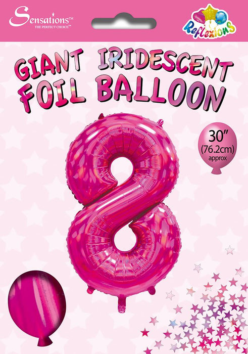 Pink Iridescent Number 8 Giant Foil Balloon 30" (Optional Helium Inflation)