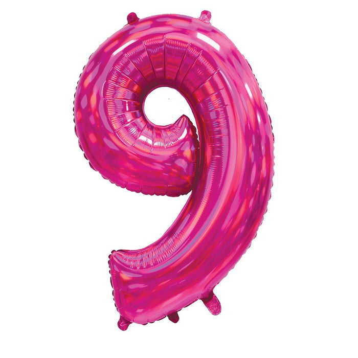 Pink Iridescent Number 9 Giant Foil Balloon 30" (Optional Helium Inflation)