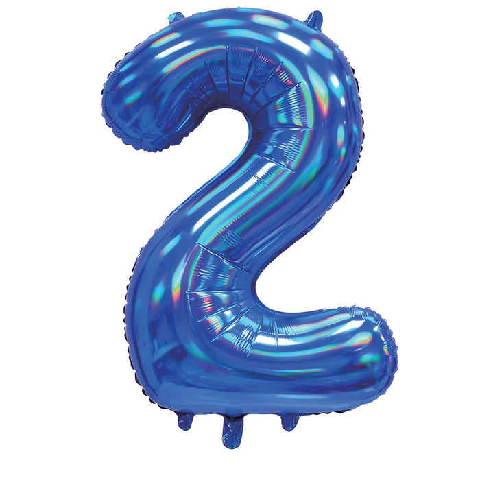 Blue Iridescent Number 2 Giant Foil Balloon 30" (Optional Helium Inflation)
