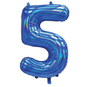 Blue Iridescent Number 5 Giant Foil Balloon 30" (Optional Helium Inflation)