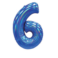 Blue Iridescent Number 6 Giant Foil Balloon 30" (Optional Helium Inflation)