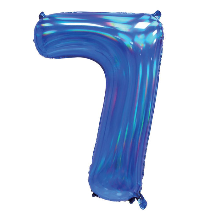 Blue Iridescent Number 7 Giant Foil Balloon 30" (Optional Helium Inflation)