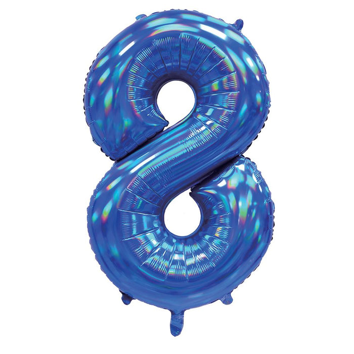 Blue Iridescent Number 8 Giant Foil Balloon 30" (Optional Helium Inflation)
