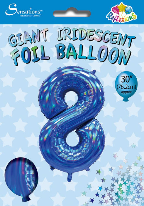Blue Iridescent Number 8 Giant Foil Balloon 30" (Optional Helium Inflation)