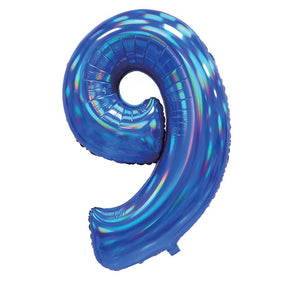 Blue Iridescent Number 9 Giant Foil Balloon 30" (Optional Helium Inflation)