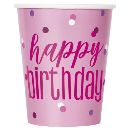 Happy Birthday pink Glitz Paper Cups